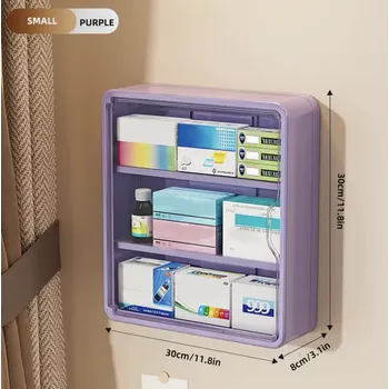 Zdravotnický materiál Nástěnná lékárnička – vrstvený organizér (domácnost / kancelář) Barva: fialová/small