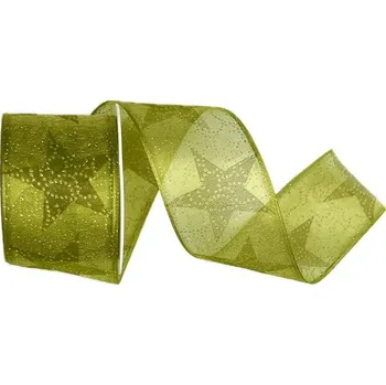 Stuha Vánoční stuha organzová Organdy Star Premium – Olive Shine 40mm x 2m (16,- Kč/m) (Vánoční stuha organzová, transparentní, s drátkem v lemu)