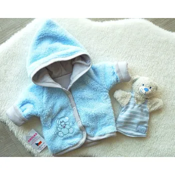 Kojenecká bunda AMÁLKA Zateplený chlupatý kabátek, modrý s šedou Velikost: 80-86