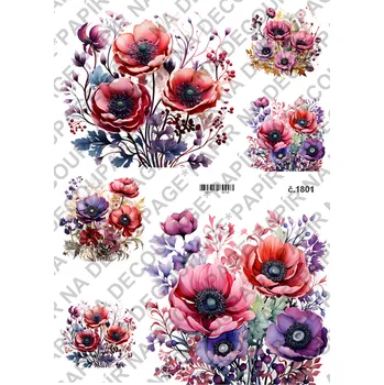 Umělecký papír Rýžový a soft papír na decoupage - Anemonky - KB01801 Materiál: Soft, Rozměr: A4