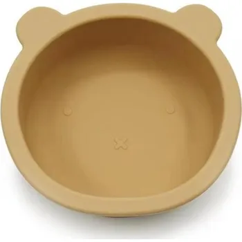 Silikonová miska s přísavkou Medvídek, průměr 12 cm - hořčicová