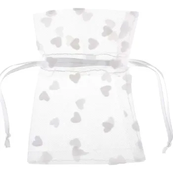 Svatební dekorace Santex Organzové pytlíčky s bílými srdíčky 4 ks