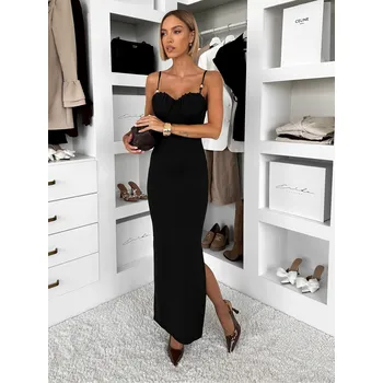 Dámské šaty Černé dlouhé šaty LUVEORA na ramínka Velikost: S/M