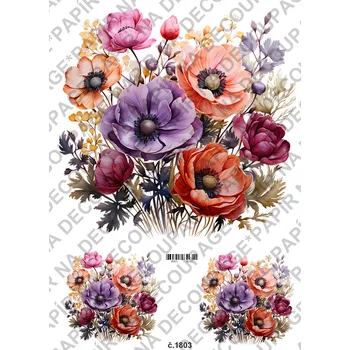Umělecký papír Rýžový a soft papír na decoupage - Anemonky - KB01803 Materiál: Soft, Rozměr: A4