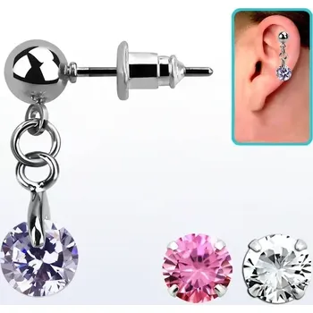 Piercing Náušnice osázená kuličkou a kulatým krystalem ERBZ372 (Náušnice osázená kuličkou a kulatým krystalem v různých barvách ERBZ372)