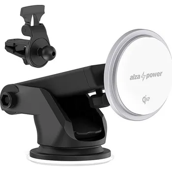 AlzaPower WQC300 Wireless Qi2 Compatible with MagSafe Car Charger 15W stříbrný