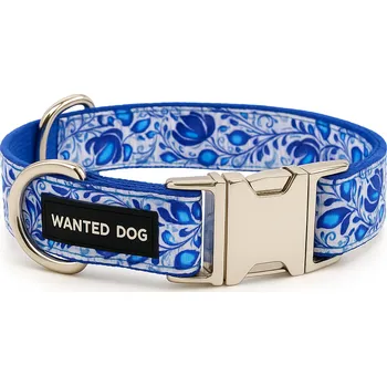 Obojek pro psa Wanted Dog Modrý Nylonový obojek pro psa - folklór Velikost: M, Typ spony: Plastová, Vodítko ve stejném designu: Žádné
