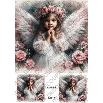 Umělecký papír Rýžový a soft papír na decoupage - Andělka - KB01819 Materiál: Soft, Rozměr: A4