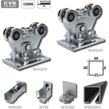 Samonosný systém 60x60x4mm pro posuvné brány do 150kg / 4m průjezd (W39/60Fe 6m čierný profil, 1x W-SET60/F2)