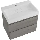 CERANO - Koupelnová skříňka Carole - betonově šedá + umyvadlo z lit. mramoru Vita - otvor - bílá matná - 70x58x46 cm