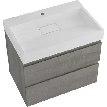 Koupelnový nábytek CERANO - Koupelnová skříňka Carole - betonově šedá + umyvadlo z lit. mramoru Vita - otvor - bílá matná - 70x58x46 cm