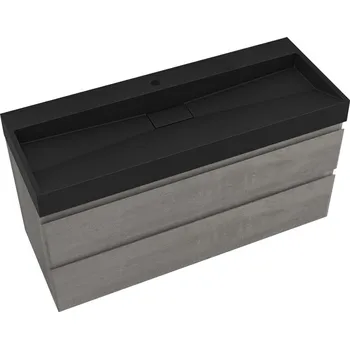 Koupelnový nábytek CERANO - Koupelnová skříňka Carole - betonově šedá + umyvadlo z lit. mramoru Vita - otvor - černá matná - 100x58x46 cm