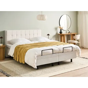 Postel Polohovací postel krémově bílá buklé čalouněná 160 x 200 cm prošívaná opěrka hlavy elektricky nastavitelná dálkové ovládání Beliani