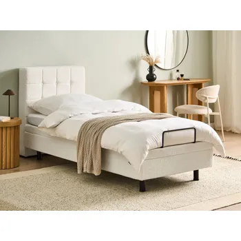 Postel Polohovací postel krémově bílá buklé čalounění elektrická 80 x 200 cm s prošívanou opěrkou hlavy a dálkovým ovládáním moderní ložnice Beliani