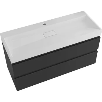 Koupelnový nábytek CERANO - Koupelnová skříňka Carole - černá matná + umyvadlo z lit. mramoru Vita - otvor - bílá matná - 100x58x46 cm