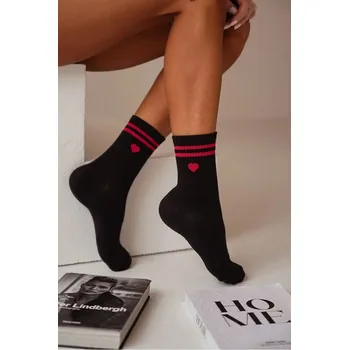 Dámské ponožky Dámské ponožky se srdcem a pruhy, Červená 37-41