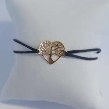 Náramek NUBIS® Černý textilní náramek strom života srdce, Ag 925 - KA1005K-GD