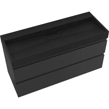 Koupelnový nábytek CERANO - Koupelnová skříňka Carole - černá matná + umyvadlo z lit. mramoru Vita - černá matná - 100x58x46 cm