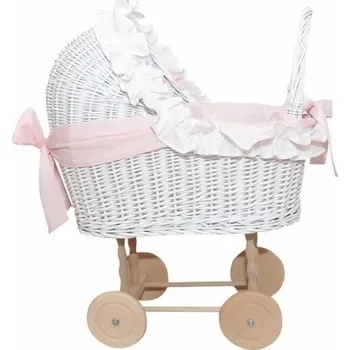 Kočárek pro panenku Caramella Baby Pink ratanový kočárek pro panenky