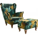 Danpol Křeslo ušák Rojal s taburetem (Damax 11-127, dřevo rustikal) - SKLADEM 1 ks