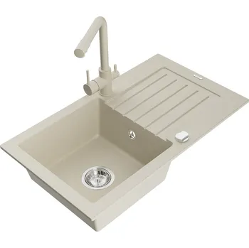 Kuchyňský dřez MEXEN/S - Pablo granitový dřez s odkapávačem včetně baterie Duero, béžová 6510-69-671600-69
