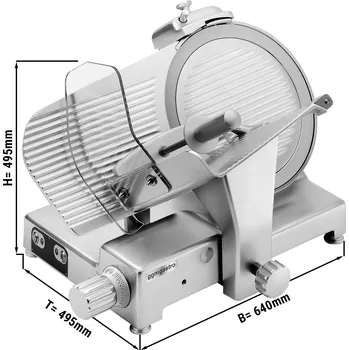 Příprava pizzy G.Gastro Elektrický kráječ na lahůdky pro komerční účely – gravitační podávací vozík, Ø čepele 300 mm – 210 W – náklon čepele 38°