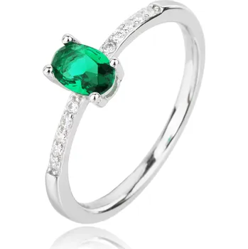 Prsten Zlatnictví Helios Zelený zirkon v prstenu Ag Velikost: 57, Váha: 1,55g