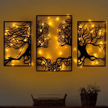 Nástěnná kovová světelná dekorace Tree Person černá