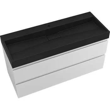 Koupelnový nábytek CERANO - Koupelnová skříňka Carole - bílá matná + umyvadlo z lit. mramoru Vita - otvor - černá matná- 100x58x46 cm