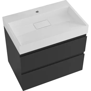 Koupelnový nábytek CERANO - Koupelnová skříňka Carole - černá matná + umyvadlo z lit. mramoru Vita - otvor - bílá lesklá - otvor pro baterii - 70x58x46 cm