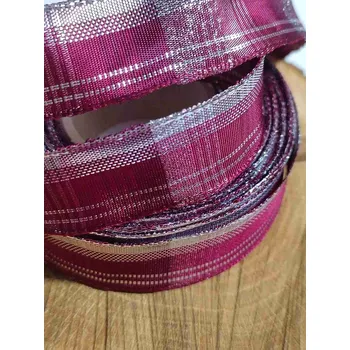 Stuha Kostkovaná vánoční stuha barva bordo se stříbrem