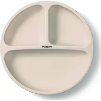 dětská jídelní sada Silikonový talíř pro děti, tříkomorový s přísavkou - béžový