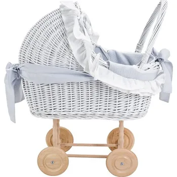 Kočárek pro panenku Caramella Pure Grey ratanový kočárek pro panenky