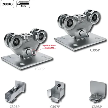 Pohon brány Set pro samonosný systém PICCOLO 69 x 69mm, 2x vozík C395Piccolo Klasic, 1x náběh. kolečko C396Piccolo, 1x doraz C397P, 1x krytka C398P