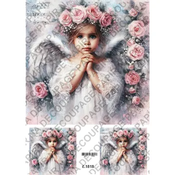 Umělecký papír Rýžový a soft papír na decoupage - Andělka - KB01818 Materiál: Soft, Rozměr: A4