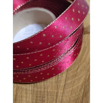 Stuha Stuha atlasová se zlatým puntíkem šíře 15 mm barva bordó