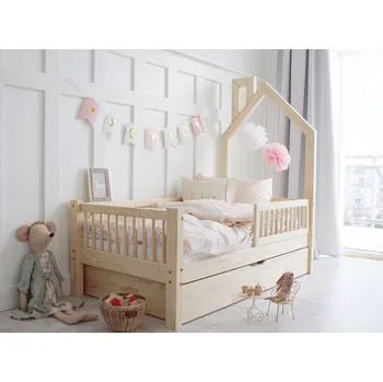 Dětská postel Luletto Domečková postel Mali Plus 80x180 cm, Růžová, s komínem, s úložným prostorem, výřez, Verze A