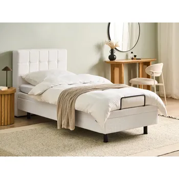 Postel Polohovací postel krémově bílá buklé čalounění 90 x 200 cm elektrická dálkové ovládání nastavitelná pohodlná poloha sezení moderní ložnice Beliani