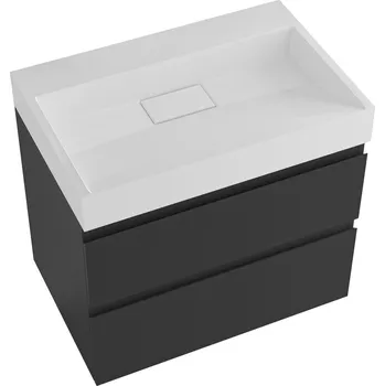 Koupelnový nábytek CERANO - Koupelnová skříňka Carole - černá matná + umyvadlo z lit. mramoru Vita - bílá matná - 70x58x46 cm