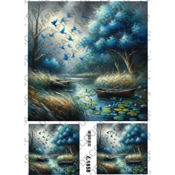 Umělecký papír Rýžový a soft papír na decoupage - Krajinka abstrakt - KB01858 Materiál: Soft, Rozměr: A4