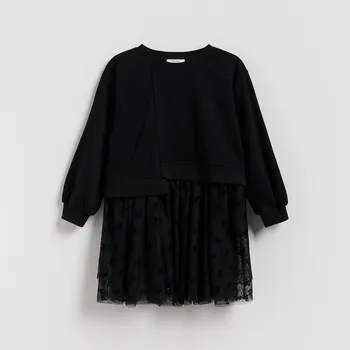 Dívčí šaty Reserved - Teplákové šaty s ozdobným tylem - černý - 243FW-99X - 243FW-99X-U12