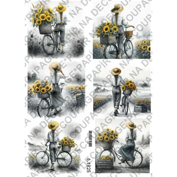 Umělecký papír Rýžový a soft papír na decoupage - Žena a slunečnice - KB01825 Materiál: Soft, Rozměr: A4