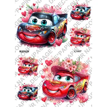 Umělecký papír Rýžový a soft papír na decoupage - Auta Cars - KB01807 Materiál: Soft, Rozměr: A4
