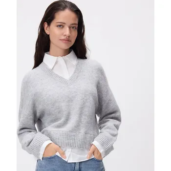 Dámský svetr Reserved - Svetr s košilovým dílem - světle šedá - 237GP-09M - 237GP-09M-XL
