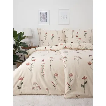 Povlečení Prodloužené flanelové povlečení - Vlčí máky béžové