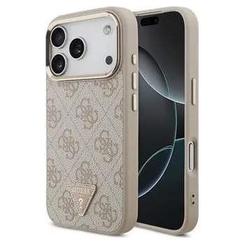 Pouzdro na mobilní telefon Guess PU Leather 4G Strass Triangle Logo Gold Frame MagSafe Zadní Kryt pro iPhone 17 Pro Pink