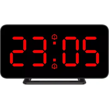 Budík JVD Digitální černý budík do el. sítě JVD SB3216.3 s červenými LED číslicemi (LED podsvícení)