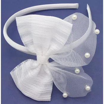 Souprava šperků Mareb Bílá čelenka do vlasů s mašlí a perličkami