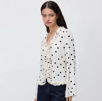 Dámská halenka Reserved - Halenka s dekorativním volánem - krémová - 433IM-01X - 433IM-01X-L