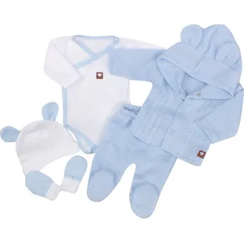 Kojenecká souprava 5-dílná kojenecká soupravička pletená do porodnice - modrá, bílá, Velikost koj. oblečení 50 (0-1m)